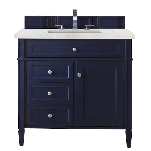 James Martin Vanities Brittany 36in Single Vanity, Victory Blue w/ 3 CM Eternal Jasmine Pearl Quartz Top 650-V36-VBL-3EJP - main